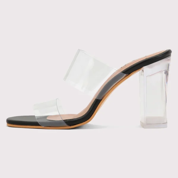 Twin Strap Clear Heels - Black - Image 3