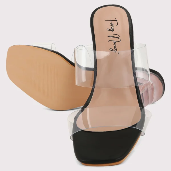 Twin Strap Clear Heels - Black - Image 4