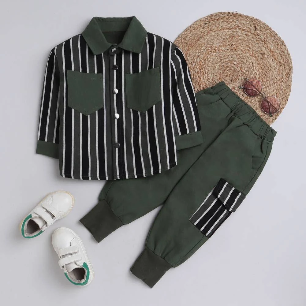 Green Stripe Print Shirt and Pant