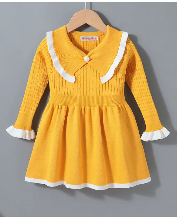 Full Sleeves Winter Frock – Yellow