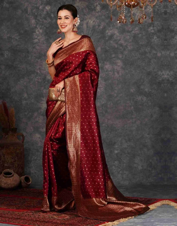 Maroon Banarasi Silk Saree - Image 4