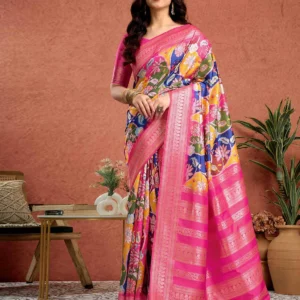 Pink Silk Printed Saree