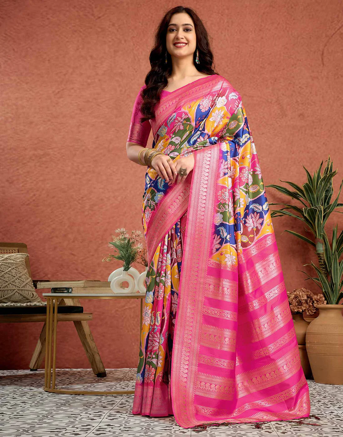 Pink Silk Printed Saree