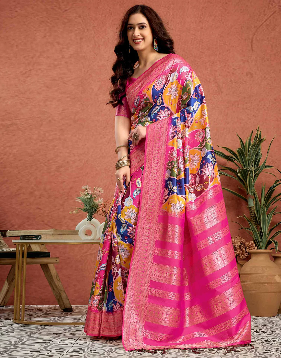 Pink Silk Printed Saree