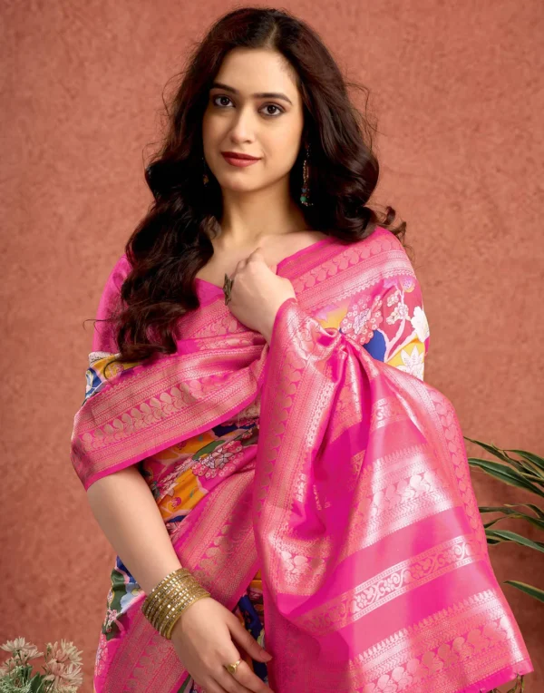 Pink Silk Printed Saree