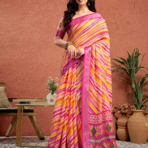 Pink Linen Printed Saree