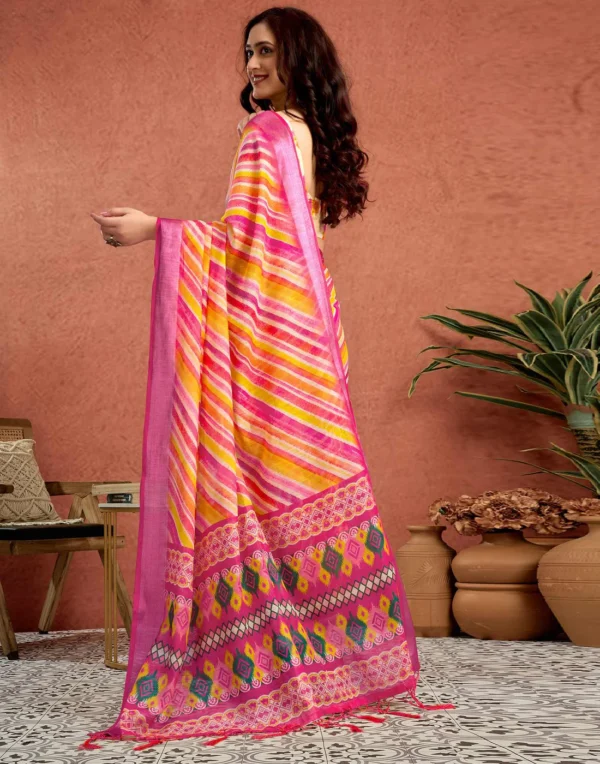 Pink Linen Printed Saree - Image 4