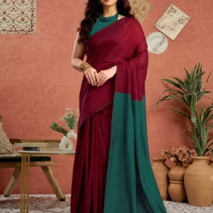 Teal Green Linen Top Dyed Solid Saree