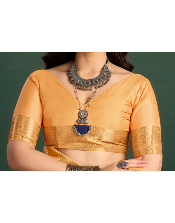 Light Orange Tussar Silk Printed Kalamkari Saree