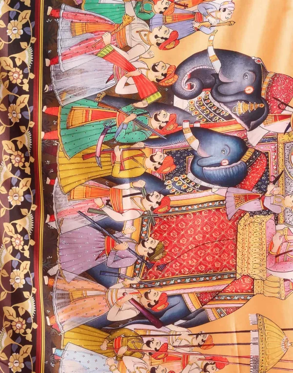 Light Orange Tussar Silk Printed Kalamkari Saree
