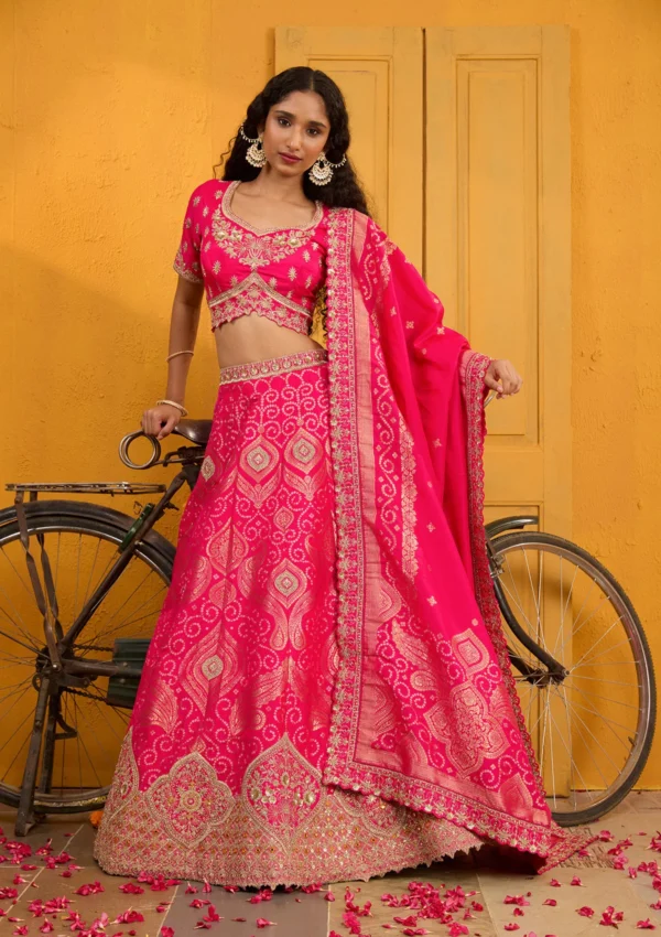 Rani Pink Zariwork Banarasi Readymade Lehenga