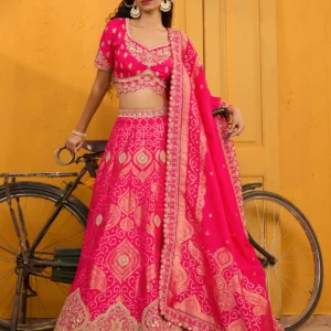 Rani Pink Zariwork Banarasi Readymade Lehenga
