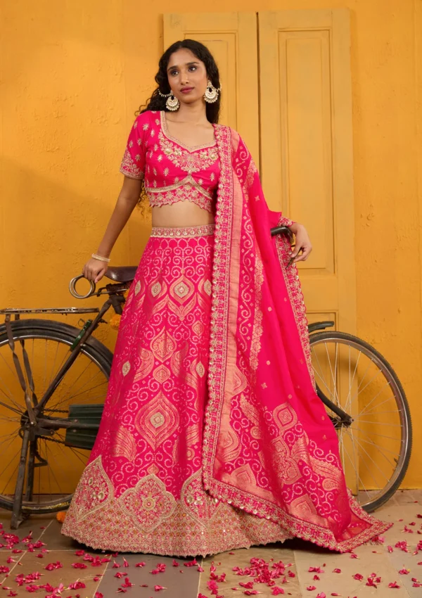 Rani Pink Zariwork Banarasi Readymade Lehenga
