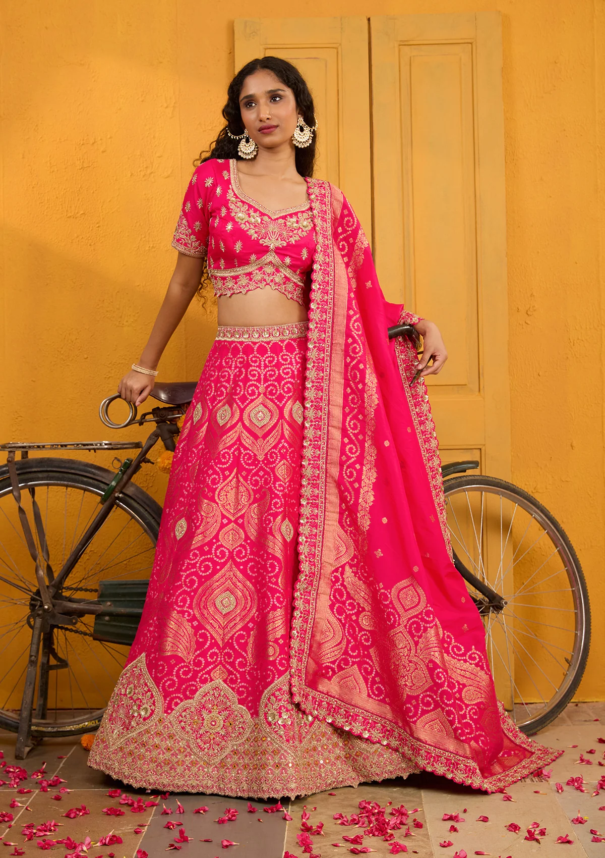 Rani Pink Zariwork Banarasi Readymade Lehenga