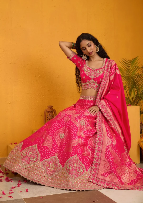 Rani Pink Zariwork Banarasi Readymade Lehenga