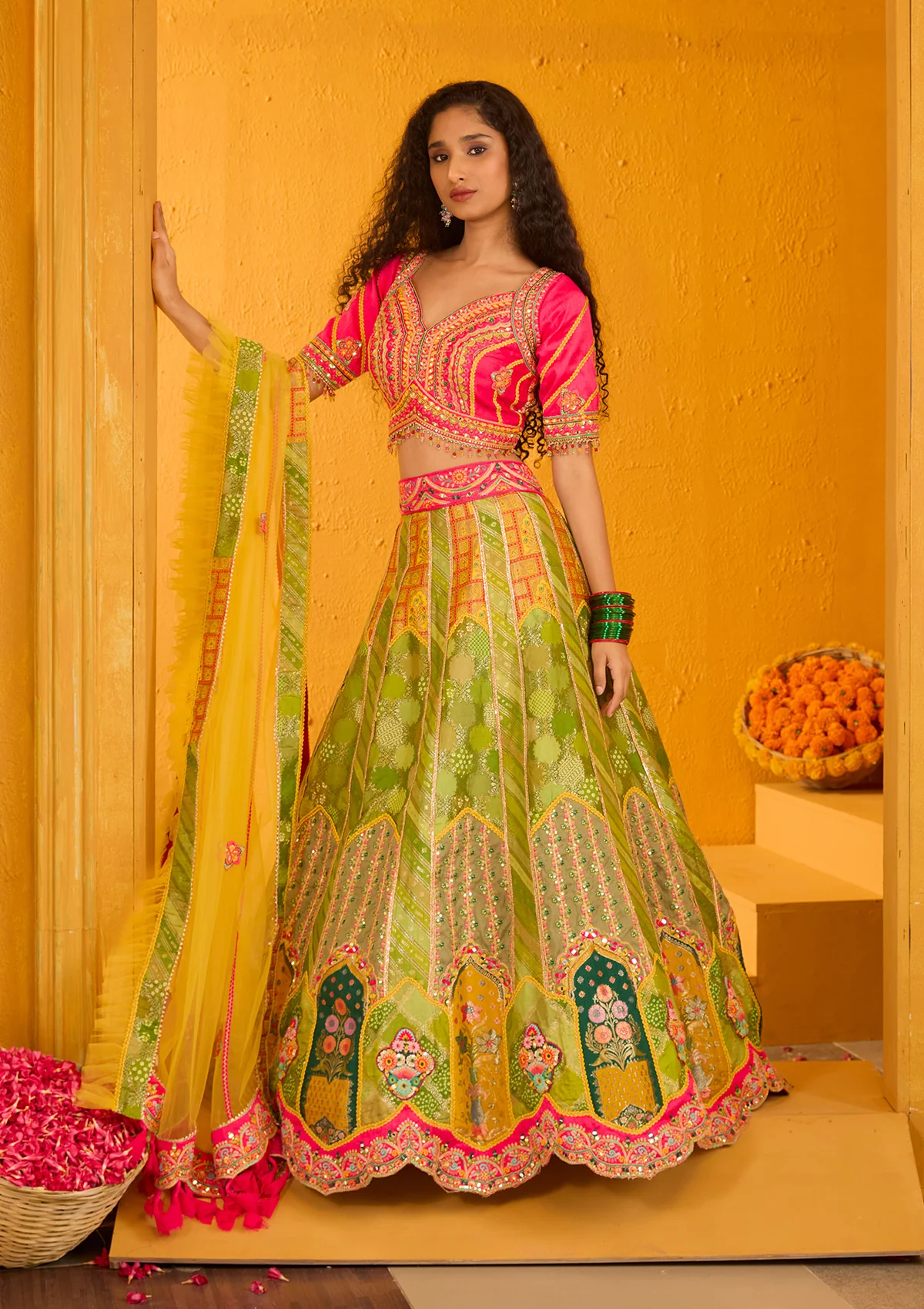 Parrot Green Zariwork Banarasi Readymade Lehenga